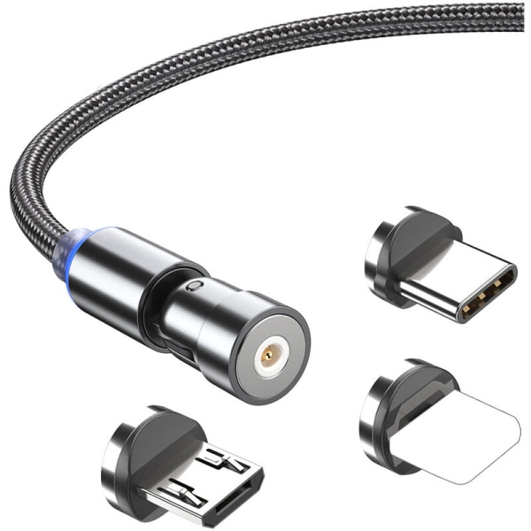 Sort 1 meter tre Android+TYPEC+ Apple tre-i-en magnetisk sugeledning dobbeltsidet lige bøjet magnetisk sugekabel