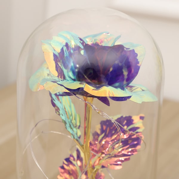 Konserverad blomglaslock Guldfolierosa blomma med LED-varma ljus, alla hjärtans dag och julklappar (01),