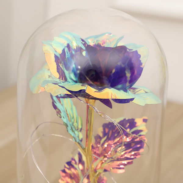 Konserveret blomsterglaslåg Guldfolie rosenblomst med LED-varmelys, Valentinsdag og julegaver (03),