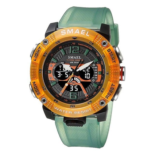 2023 nye sportsklokker herre Smael vanntette analoge digitale kvarts armbåndsur for menn mote stoppeklokke Vekkerklokke 8058 herreklokke Orange Green