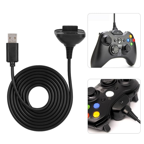 Højkvalitets 2 I 1 1.5m Ladekabel Til Microsoft XBOX 360 Controller Hurtig Opladning (Sort)