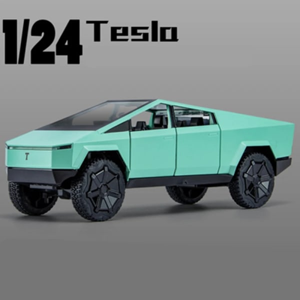 1/24 Tesla Cybertruck Pickup Legering Bilmodell Formgjuten metallleksak Terrängfordon Lastbilsmodell Simulering Ljud Ljus Barnleksakspresent Green