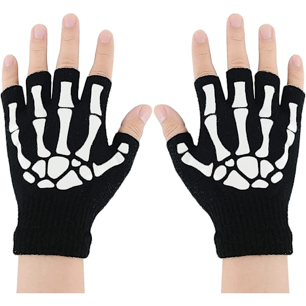 Skeletthandskar-lysande Stretchy Costum Handskar Fingerless Skull Handskar Ett par
