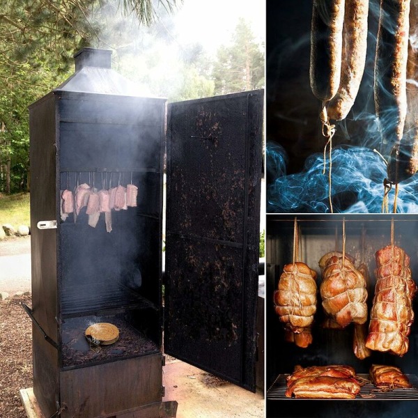 Netkasse til røget kød Rund netbakke i rustfrit stål til bacon