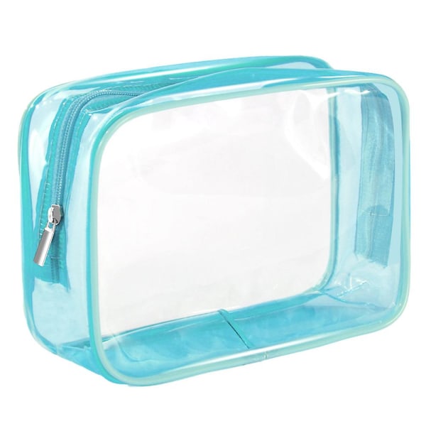 Vandtæt pvc gennemsigtig kosmetiktaske, bærbar rejsegennemsigtig kosmetiktaske med lynlås blå