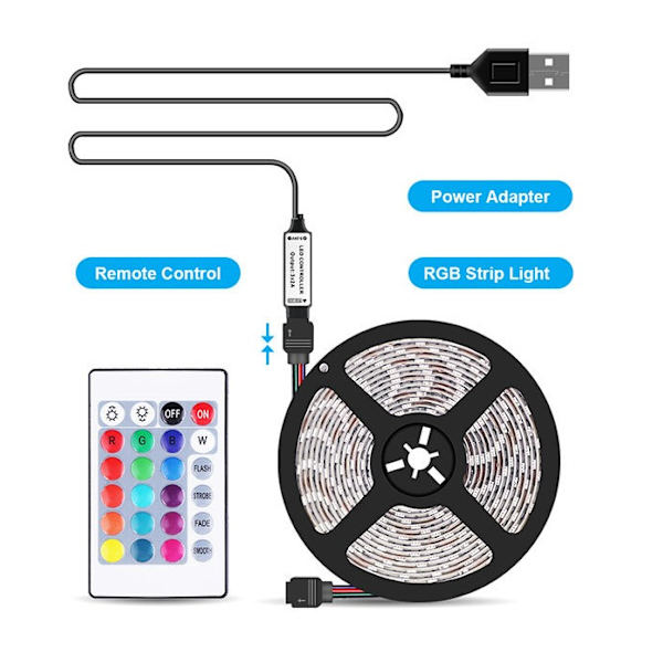 LED strip lys Epoxy baggrundsdekoration USB strip lys med 24 nøgle fjernbetjening (5 meter engelsk farve boks pakning)