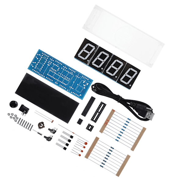 4-siffrig DIY Digital LED-klocka Kit med Automatisk Tid och Temperaturvisning - Vit White