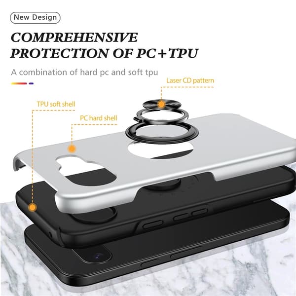 Til Pixel 10a Cover Hybrid cover med Finger Ring - Sølv Silver silver