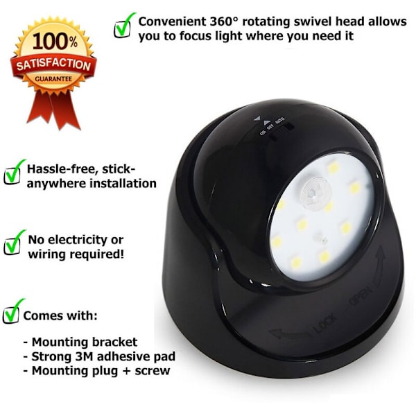 Udendørs LED-spot, udendørs spot med bevægelsessensor, trådløs udendørs LED-spot, 1000 lumen, aftagelig kugle