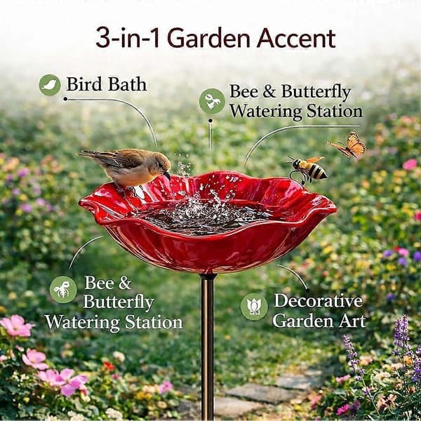 Håndlavet Metal Blomster Fuglebad Pæl Rustfri Havefoderautomat Til Udendørs Kunst Levende Farver Til Haveindretning 2pcs