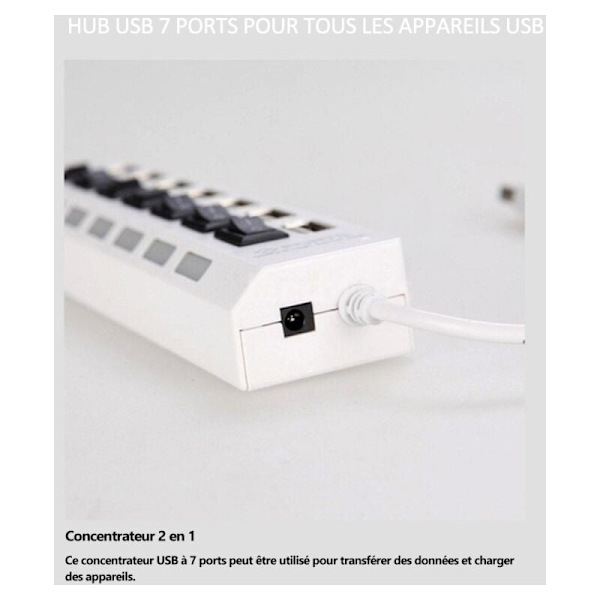 (7 Port - Vit) Oberoende Switch Universal Keyboard Mus USB Interface Splitter