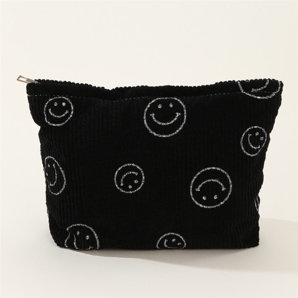 Smiley Face Corduroy kosmetiske vesker for kvinner Reise sminke Organizer Black