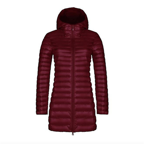 Dunjakke kvinders tynde lange stil Wine Red S