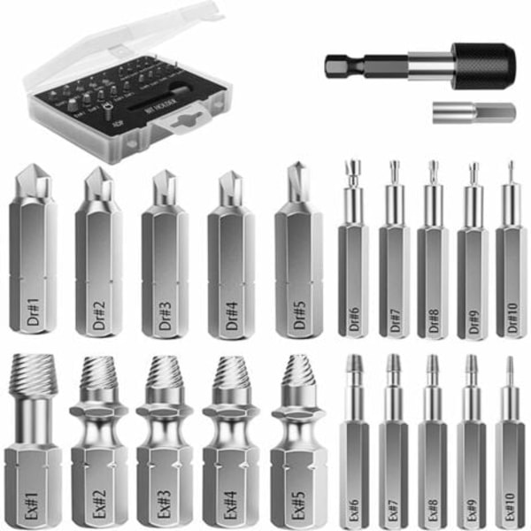 Broken Screw Extractor Kit, 22 STS HSS 4341 Uppgraderade extraktionsverktyg i legerat stål med borr 2 magnetiska förlängningar B