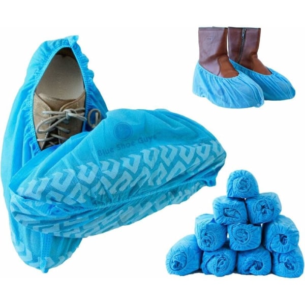 Engångs non-woven tyg halkfria skoöverdrag för skor och stövlar för att skydda mattor och golv 100 stycken (blå),
