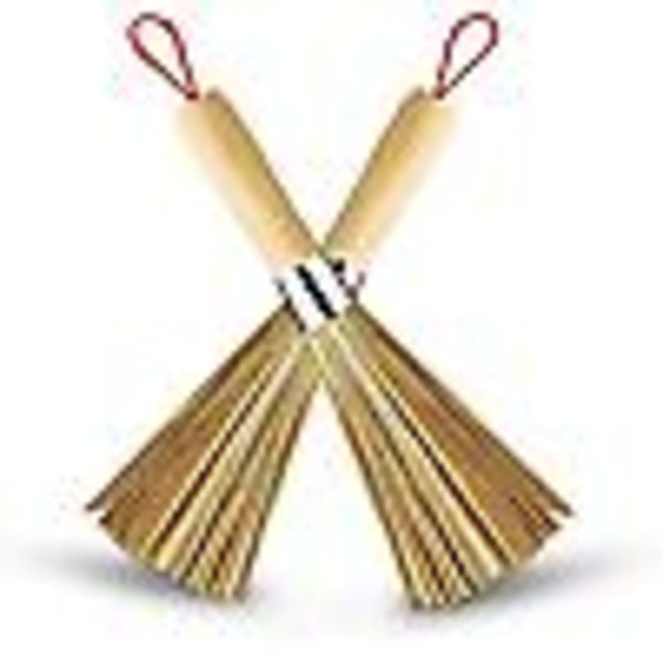 2-pak bambu wokborste, köksrengöringsborste, bambu köksgrytaborste (slumpmässig färg på halsbandet)