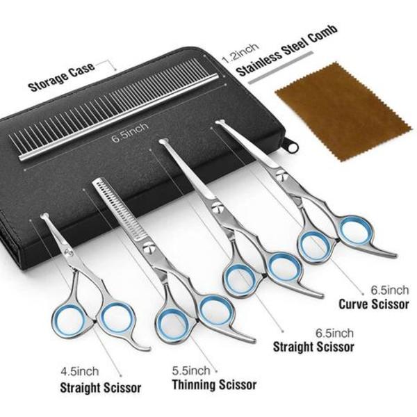 Dog Grooming Scissors Kit Professionell säkerhetssax Blue Comb