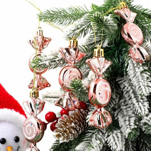 24 st Julgodisprydnader Candy Cane Julgran Plasthängande prydnader Pepparmyntsgodis Swirl Dekorationer