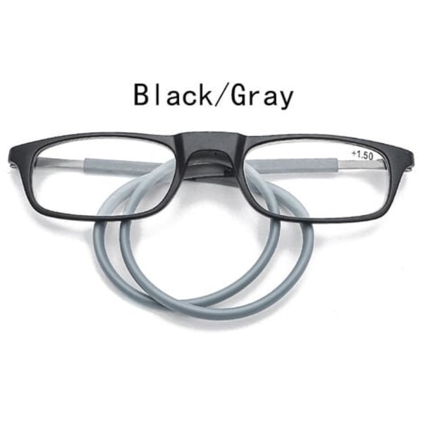 Läsglasögon Hög kvalitet Tr Magnetisk Absorption Hängande hals Funky Readers Glasögon 2,5 Förstoring svart grå