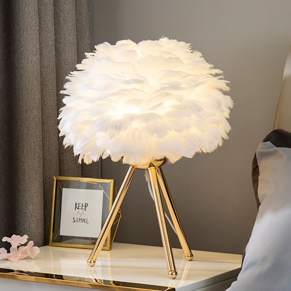 Fjäder LED-bordslampa med tryckknapp dimbart ljus, guld skrivbordslampa nattlampa, EU-kontakt typ 1 triangulär form