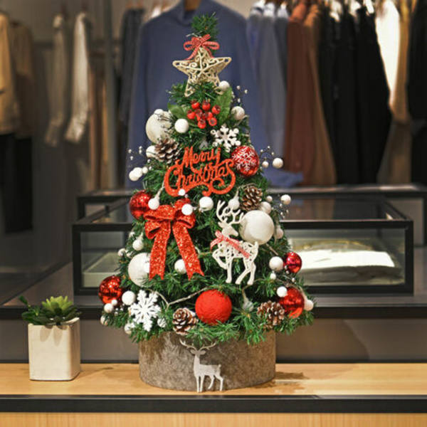 45 cm lite kunstig juletre, lite juletre med LED-lys, for høytider, juleselskaper, rødt og pinse
