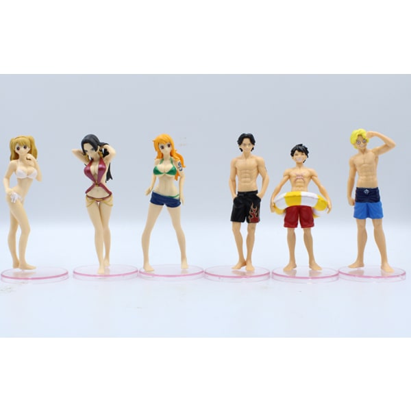 6 uimapukua, yksiosaista figuuria Luffy Sabo Ace Queen Namilen Doll Cake Toppers (6 kpl)