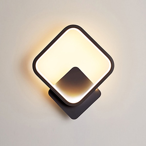 LED Vägglampa, väggdekoration för balkong/vardagsrum/trappa/sovrum/barnsovrum (svart kvadrat, monokromt vitt ljus)GroupM
