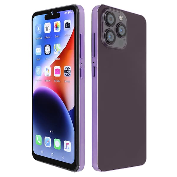 I14pro 6,53\" ulåst Android 10-telefon, 4 GB RAM, 64 GB ROM, 16 MP kamera, lilla, plugg