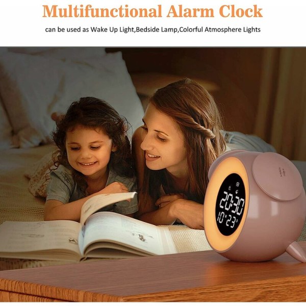 LED-väckarklocka Ambient Music Light Home Alarm Clock Light Clock (rosa)，för sovrum, vardagsrum