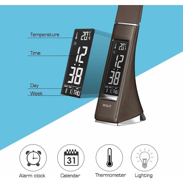 5W LED Øjenbeskyttelse Skrivebordslampe Touch Switch USB Genopladelig Sengelampe med Alarmfunktion 200LM (Brun)， Velegnet til