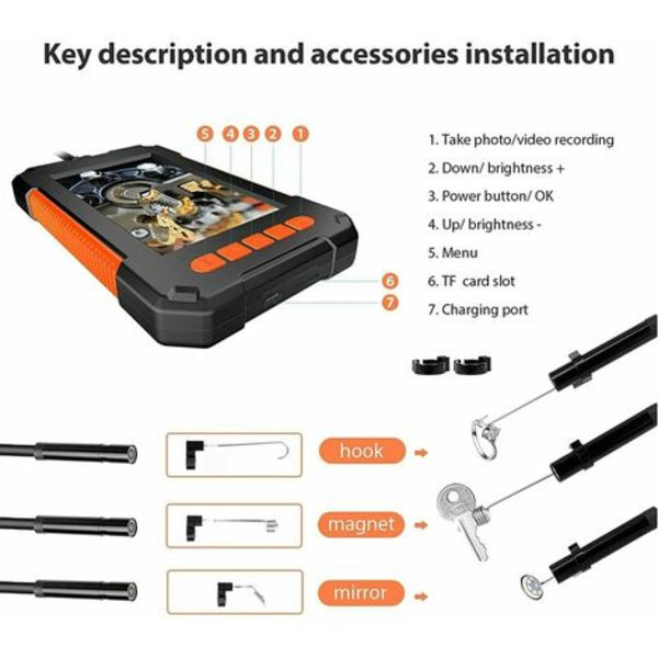 Borescope Camera, Pipe Inspection Camera, 1080P HD Industriell Borescope Vattentät 4,3 tums LCD-skärm 2600mAh Snake Cam