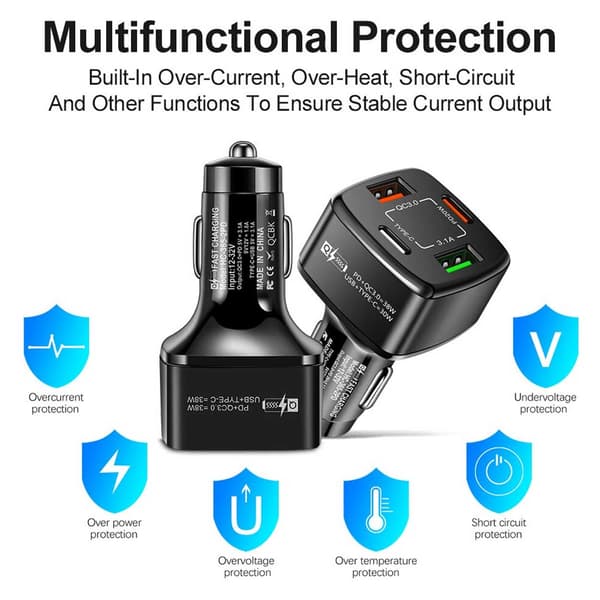 [HT]Billader 4 USB SuperSnab 38W PD Quick Charge 3.0 svart black