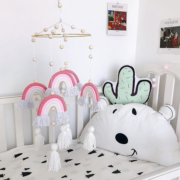 Baby Crib Mobiles regnbueteppet med håndlagde vevde dusker style 1