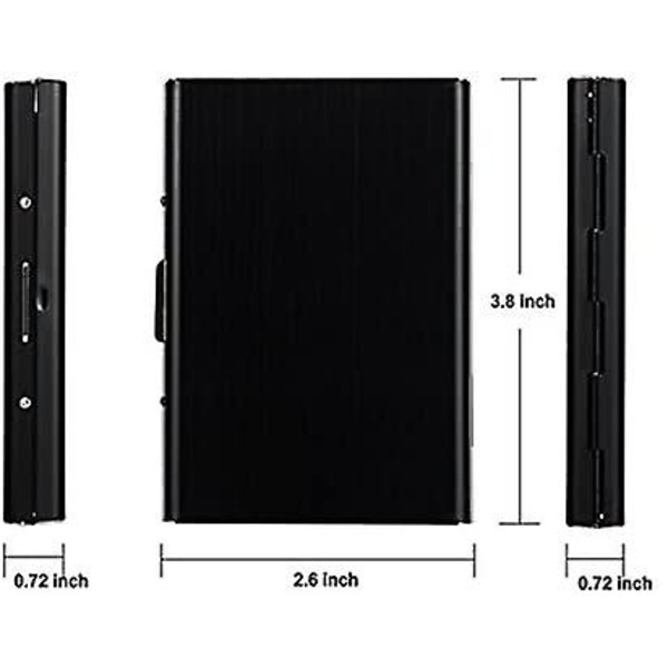Kreditkortholder, æske i rustfrit stål og aluminium, metalkortholder med 6 PVC-åbninger (sort)，