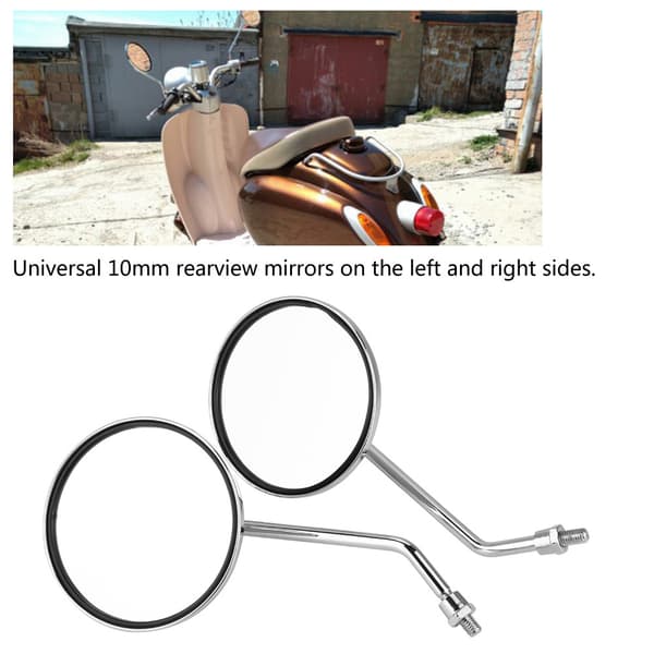 2 Set 10mm Rund Silverplätering Motorcykel Sidospegel Vänster Höger