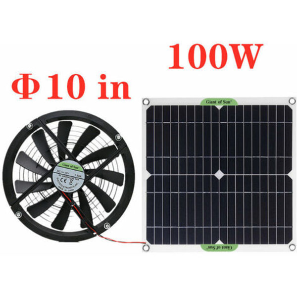 Solpanel 100W Monokrystallinsk Silicium Solpanel Solar Film 12V Solar Fan 10 Tommer Mini Køleventilator Solar Udstødningsventilator