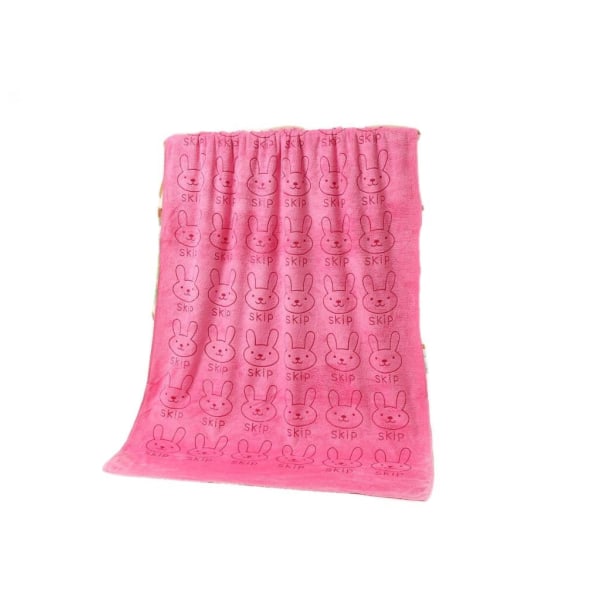 Mikrofiber badehåndklæde 70*140 Absorberende tegneserietrykt blødt almindeligt præget badehåndklæde til voksne (pink kaninhoved)