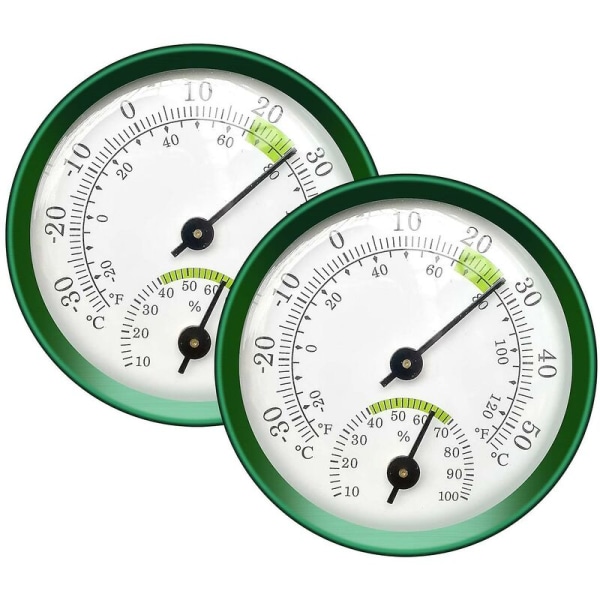 2st grön termohygrometer självhäftande fönstertermometer Analog utomhus trädgårdsfönster termometer,