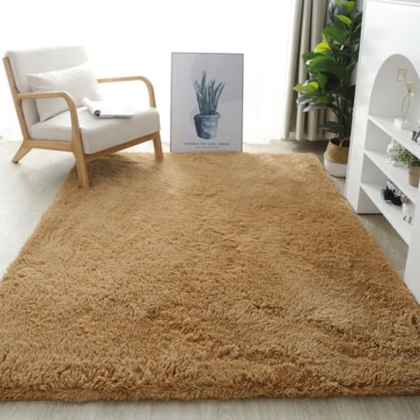 Shag tæppe til stuen - Moderne og fluffy - Kort luv - Skridsikker , Camel(80 cm x 160 cm)