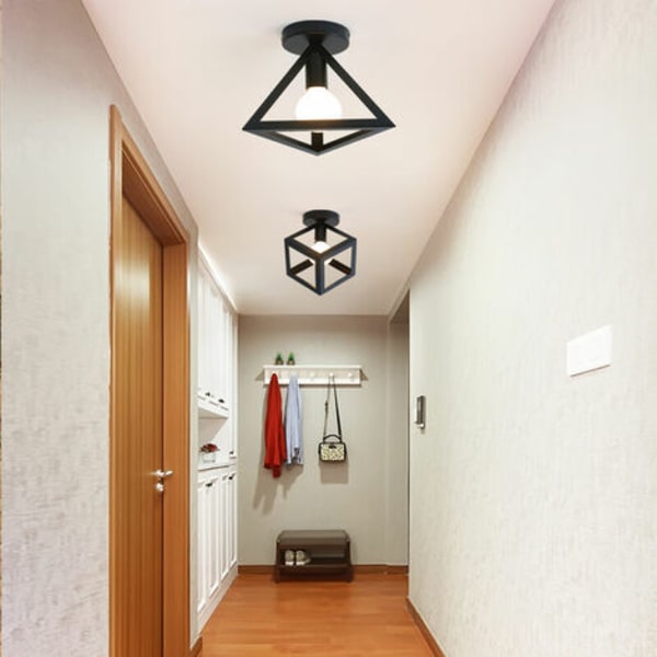 2x Retro industriell taklys Burformet kube Metall Jern Lysekrone Pendellampe for stue Hall Bedr