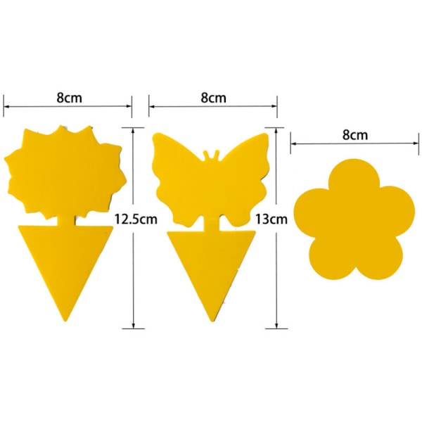 30 stykker (sommerfugl*10, blomst*10, solsikke*10) gul dobbeltsidet superlim klæbrig insektplade