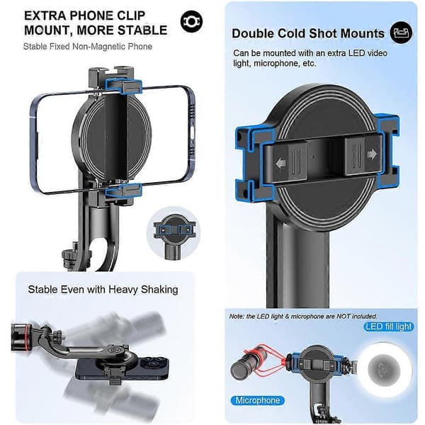 Magnetisk Selfie Stick Stativ til iPhone, 51 tommer Telefon Stativ Rejsestativ til iPhone Android Telefoner Black