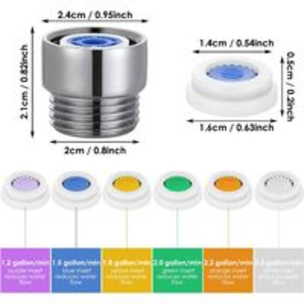 Flödesregulatorer för duschhuvud, set, adapter för fast duschhuvud och handdusch för badrum, 6 olika flödeshastigheter
