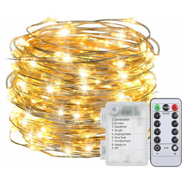 10M / 32.8Ft 100Led Batterilåda String Lights 8 Mode ljuseffekt med fjärrkontroll Ip44 Vattentät Unik Packing War