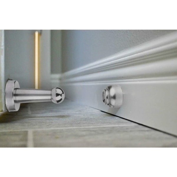 Magnetisk dørstopper, magnetisk dørstopper i rustfritt stål, dørlåsramme med settskruer, sølv