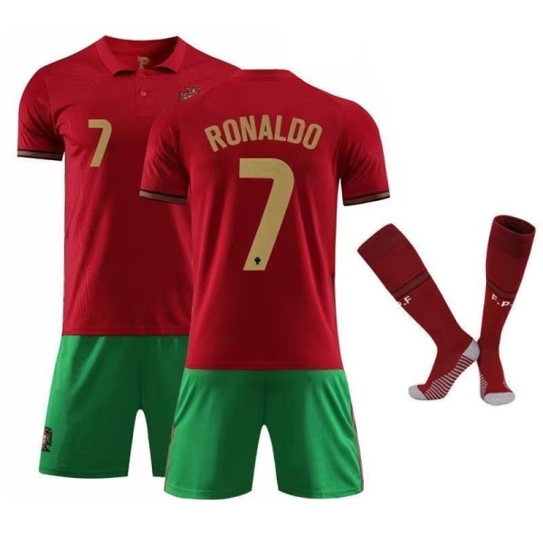 2021 Portugal hjemmefodboldtrøje nr. 7 Cristiano Ronaldo 2021 Home kids 24(130-140cm)