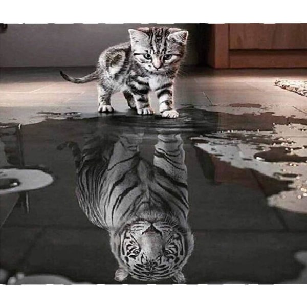 Fullt 5D diamantmalersett Crystal Rhinestones DIY - Little Cat Wants To Be A Big Tiger - 30x40CM,