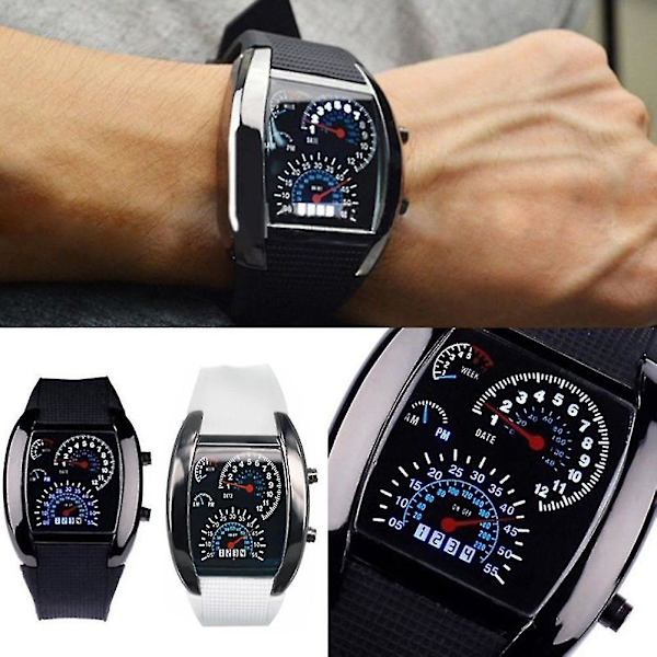 Män Mode Led Sport Gummi B Digital Week Date Dashboard Pattern Pattern Black