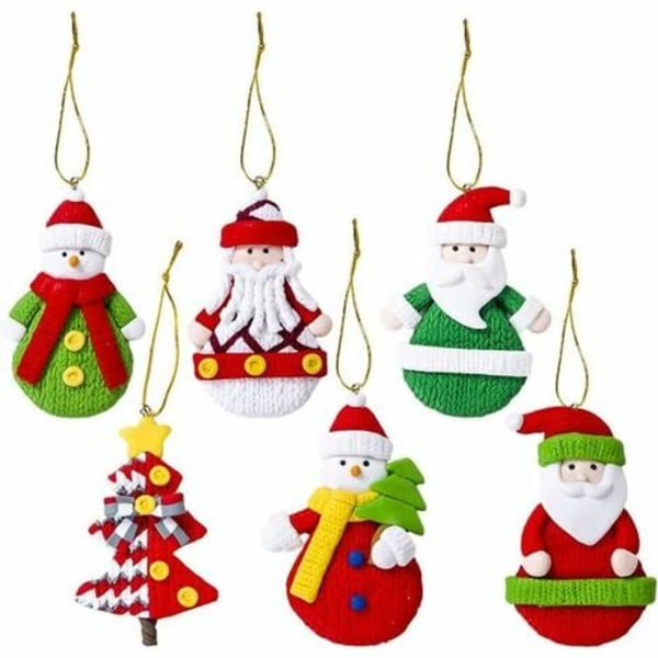 6st julgran hängande prydnader Hänge Juldekoration Jultomten Hängande Hänge Färg Polymer Clay Santa