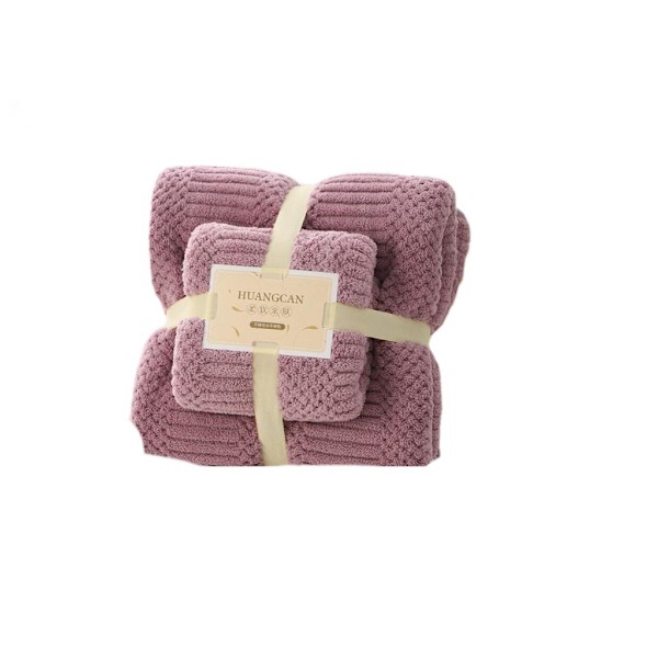 Coral Velvet Quick Dry Absorberende badehåndklesett (Gaomi Jixiangge - Bean Paste Color)